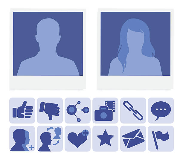 soziales netzwerk-profil - freisteller – neutraler hintergrund fotos stock-grafiken, -clipart, -cartoons und -symbole