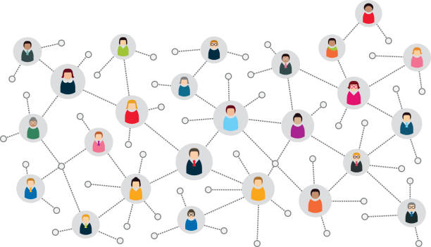 Social network scheme, which contains people connected to each other. vector art illustration