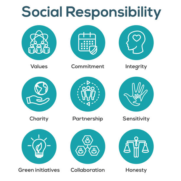Social Responsibility Outline Icon Set with Honesty, integrity, collaboration, etc Social Responsibility Outline Icon Set with Honesty, integrity, & collaboration, etc social responsibility stock illustrations