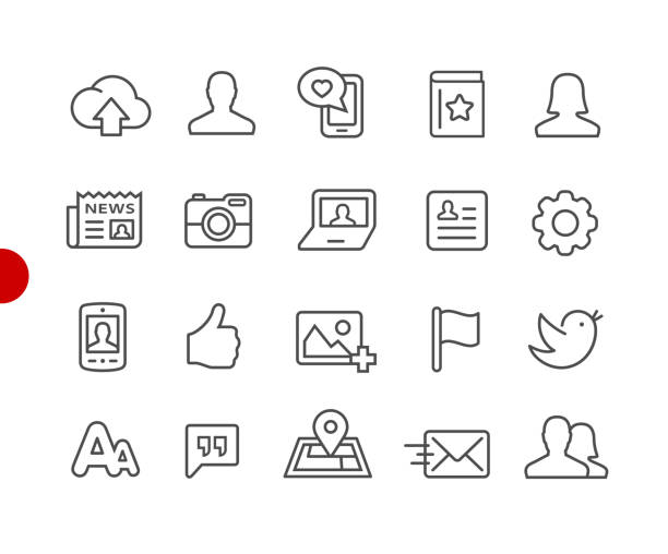 Social Web Icons // Red Point Series Vector line icons for  your digital or print projects. selfie icons stock illustrations