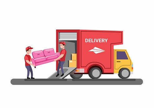 convenience each accelerator Sofa Delivery Or Moving Van Furniture Service Concept In Flat Cartoon  Illustration Vector On White Background Stock Illustration - Download Image  Now - iStock