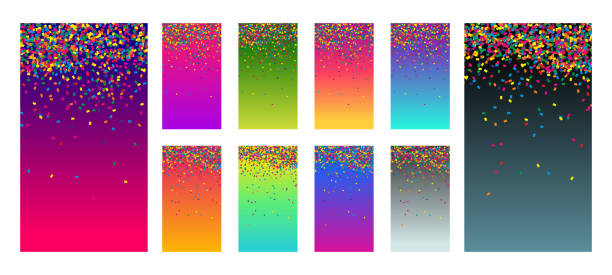 Soft color vibrant gradient modern screen vector ux ui design palette for mobile. Living smooth colorful background set in trendy colors with bright confetti. Festive vector illustration Soft color vibrant gradient modern screen vector ux ui design palette for mobile. Living smooth colorful background set in trendy colors with bright confetti. Festive event vector illustration anniversary backgrounds stock illustrations