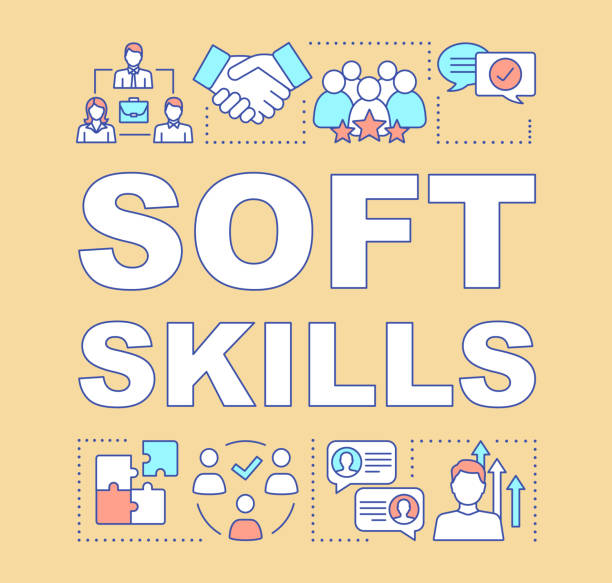 Soft skills word concepts banner Soft skills word concepts banner. Teamwork idea, personal growth, professional relationship. Human resources presentation. Isolated typography idea with linear icons. Vector outline illustration softness stock illustrations
