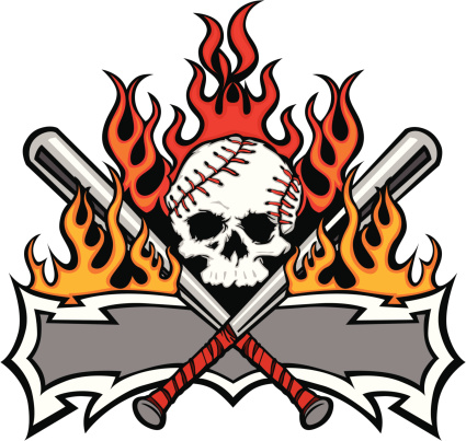 Softball Baseball Skull and Bats Flaming Template Image