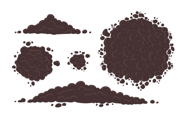 Soil for growing plants set. Pile of ground, heap of soil. For agricultural. Top and bottom view. Round long and small. Vector illustration. Soil for growing plants set. Pile of ground, heap of soil. For agricultural needs. Top and bottom view. Round long and small. Vector illustration. Brown color. soil stock illustrations