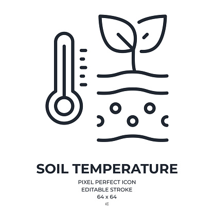 Soil temperature editable stroke outline icon isolated on white background flat vector illustration. Pixel perfect. 64 x 64.