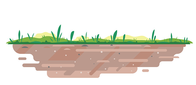 Soil with grass in flat style