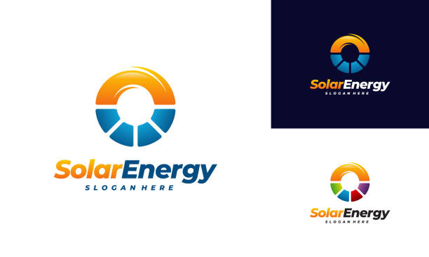 solar energy logo designs vektor, sun power logo - icon renewable solar thermal energy stock-grafiken, -clipart, -cartoons und -symbole