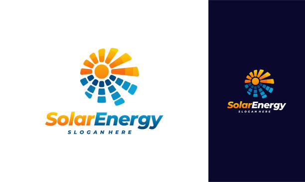 solar energy logo designs vektor, sun power logo - icon renewable solar thermal energy stock-grafiken, -clipart, -cartoons und -symbole