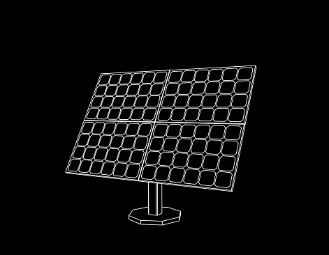 Solar panel. Isolated on black background. Vector outline illustration.