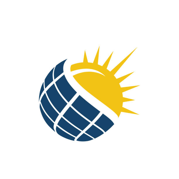 solarpanel-logo-vektor - solaranlage stock-grafiken, -clipart, -cartoons und -symbole