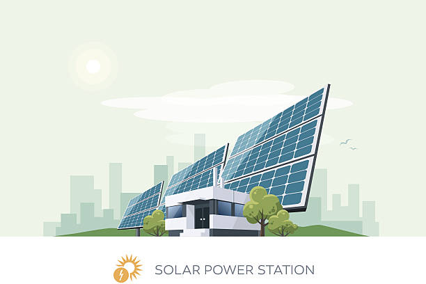 ilustrações de stock, clip art, desenhos animados e ícones de central de energia solar - central solar