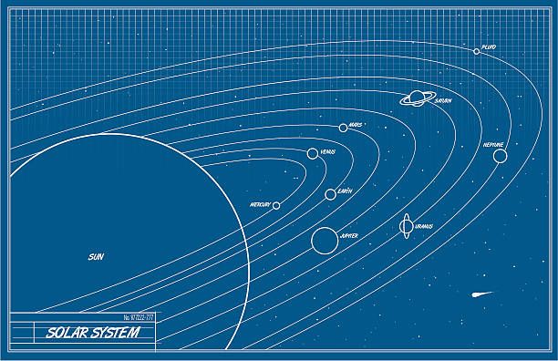 Solar System Blueprint A vector illustration of the solar system in blueprint format. pluto dwarf planet stock illustrations
