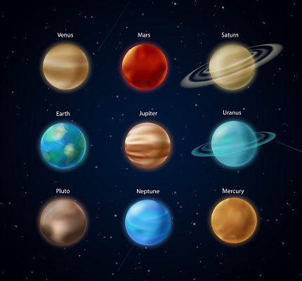 Solar system planets, sphere of Earth Mars Mercury Jupiter Venus Neptune Saturn Uranus