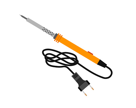 Soldering iron electric yellow on white isolated background