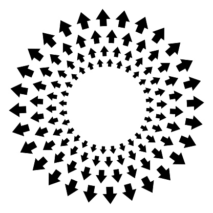 Solid arrows pattern in concentric circles, pointing outwards.