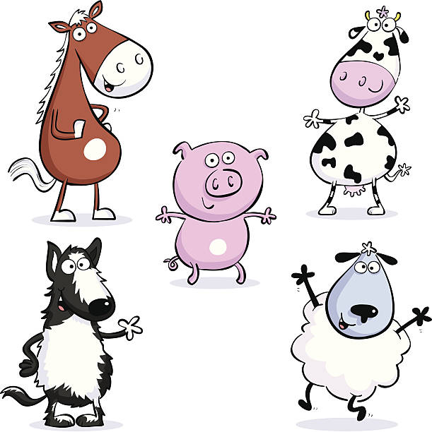 Some cool farm animals. Horse, pig, cow, sheep & dog.