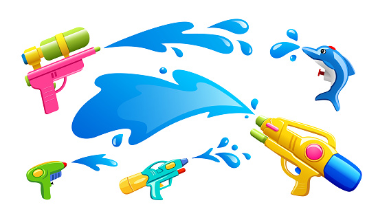 Songkran festival thailand, water guns water splash collections design isolated
