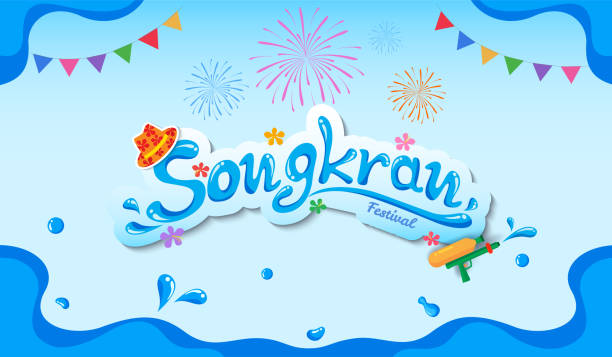 songkran-water-splash Illustration vector of Songkran festival with splash water design to text. water borders stock illustrations