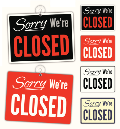 Sorry we're closed signs in several varieties including detailed suction cups. EPS 10 file. Transparency used on highlight elements.