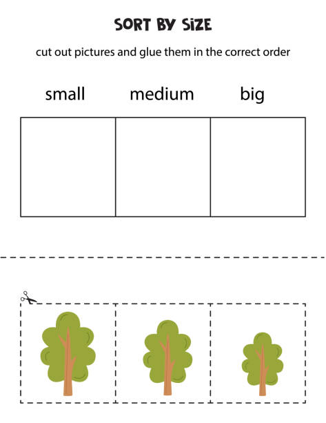 ilustrações, clipart, desenhos animados e ícones de classifique árvores por tamanho. planilha educacional para crianças. - social media