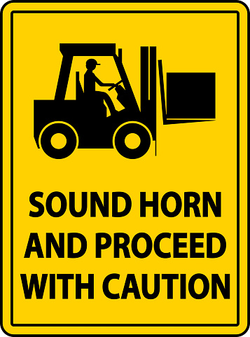 Sound Horn Proceed With Caution Label Sign On White Background