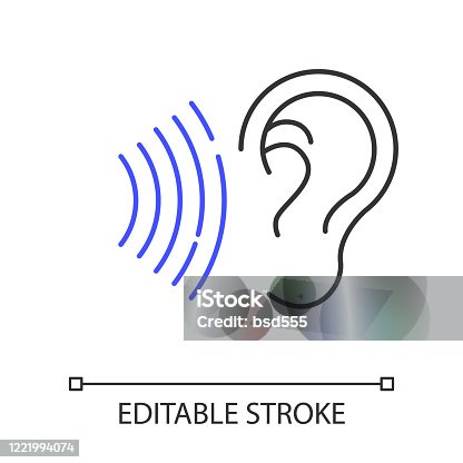 istock Sound signal linear icon. Audible soundwave. Listening ear. Loud noise perception. Voice call. Thin line illustration. Contour symbol. Vector isolated outline drawing. Editable stroke 1221994074