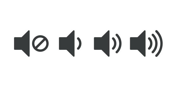 Sound volume icons. Vector isolated sound volume up, down or mute control buttons set Sound volume icons. Vector isolated sound volume up, down or mute control buttons set noise stock illustrations