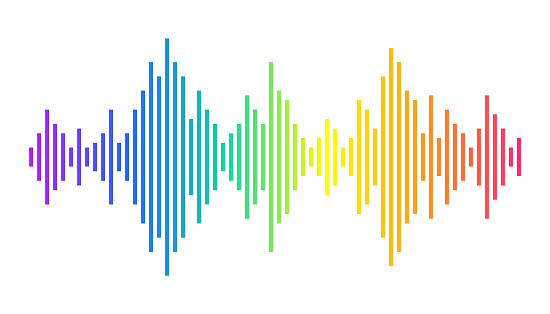 Sound wave rhythm. Colorful digital equalizer. Abstract wavy stripes on a white background isolated.