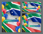 South Africa Freedom Day templates set. Holiday celebration vertical banner, poster, flyer, invitation template in national flag colorls celebrated on 27th april realistic vector illustration