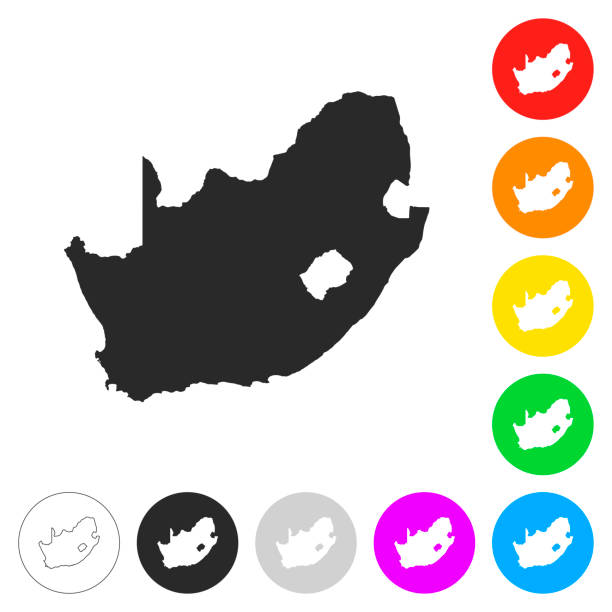 карта южной африки - плоские значки на разных цветовых кнопках - south africa stock illustrations