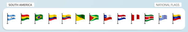 南美洲國旗 - 旗杆 插圖 幅插畫檔、美工圖案、卡通及圖標