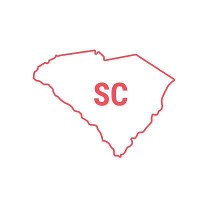 South Carolina US state map red outline border. Vector illustration. Two-letter state abbreviation