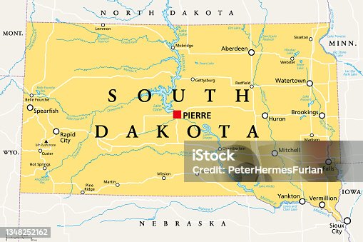 istock South Dakota, SD, political map, US state, The Mount Rushmore State 1348252162