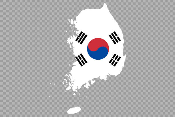 флаг южной кореи на карте изолирован на png или прозрачном фоне, символ южной кореи, шаблон для баннера, открытка, реклама, продвижение, телев� - north korea stock illustrations