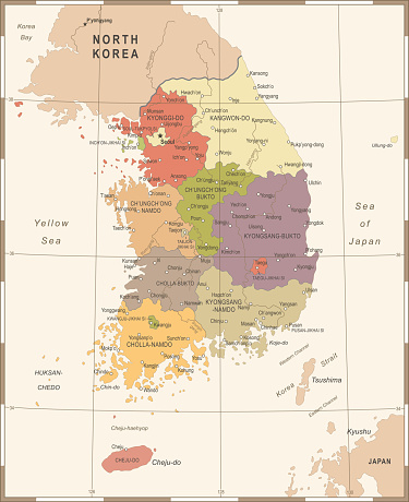 Peta Korea Selatan Ilustrasi Vektor Vintage Ilustrasi Stok - Unduh