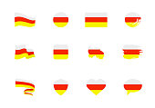 South Ossetia flag - flat collection. Flags of different shaped twelve flat icons. Vector illustration set