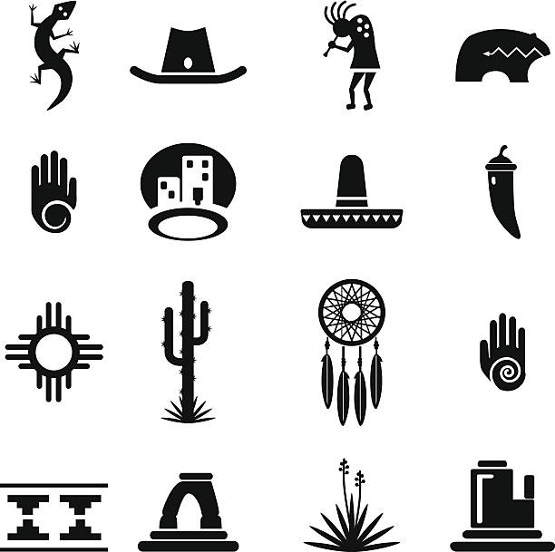 Southwest Icons Set Set of southwestern desert icons. Each icon is grouped and organized on a named layer. desert area symbols stock illustrations