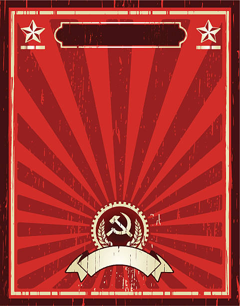 soviet vintage poster vintae poster frame, with sovietic elements, made with grunge technique. communism stock illustrations