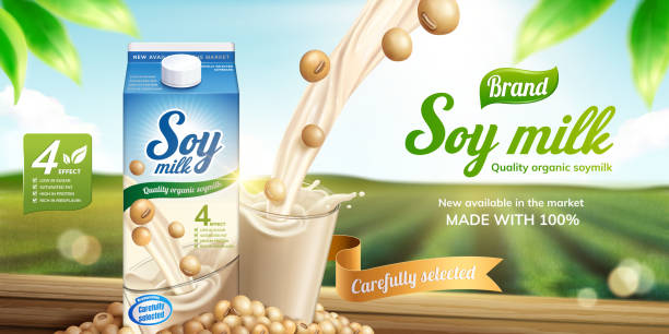 ilustrações, clipart, desenhos animados e ícones de anúncios de leite de soja - soy field