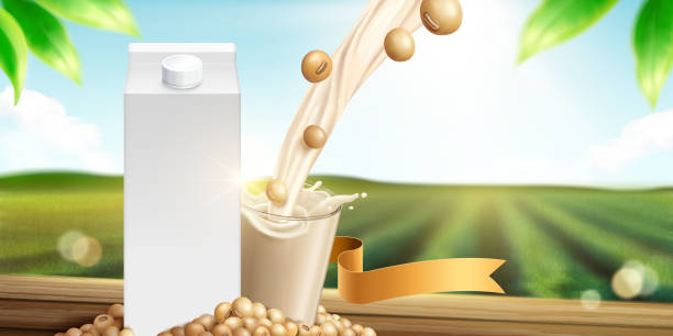 ilustrações, clipart, desenhos animados e ícones de modelo de leite de soja - soy field