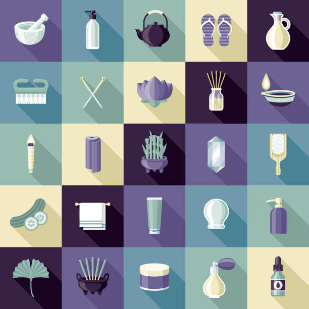 stockillustraties, clipart, cartoons en iconen met spa icon set - essential oils smell