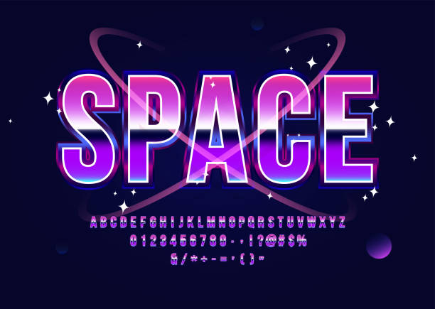 Space Alphabet Retro Futurism Sci-Fi Font with Planets and Stars Vector Space Alphabet Retro Futurism Sci-Fi Font with Planets and Stars Vector. vaporwave stock illustrations