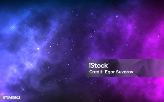 istock Space background with realistic nebula and shining stars. Colorful cosmos with stardust and milky way. Magic color galaxy. Infinite universe and starry night. Vector illustration 1173451503