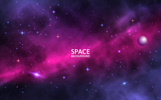 Space background with shining stars, stardust and nebula. Realistic cosmos. Colorful galaxy with milky way and planet. Vector illustration Space background with shining stars, stardust and nebula. Realistic cosmos. Colorful galaxy with milky way and planet. Vector illustration. outer space backgrounds stock illustrations