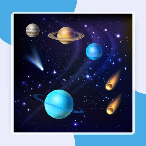 ilustrações de stock, clip art, desenhos animados e ícones de space background with solar system planets comets and meteors vector - neptun planet