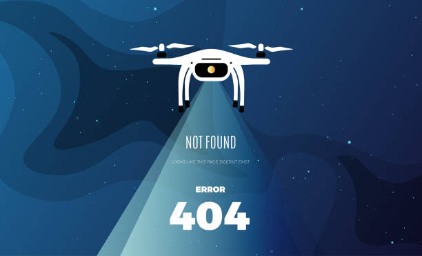 Space Exploration background design, modern gradient vector template with a Flying saucer alien ship Space exploration modern background design with a drone in blue sky. Cute gradient template with Error 404, Page not found text for poster, banner or website page drone backgrounds stock illustrations