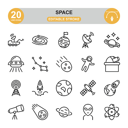 Space Line icon set. Editable stroke.