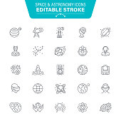 Astronomy, Space, Black Hole, Saturn, Constellation, Planet - Space, Editable Stroke Icon Set