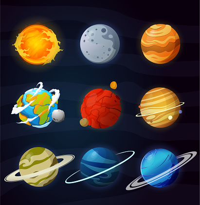 宇宙の惑星、小惑星、月、幻想的な宇宙のイラスト - イラスト素材...